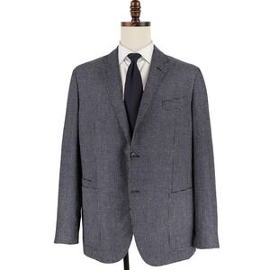 Ermenegildo Zegna Sport Coat Blazer 48R Blue Micro Check Basketweave Wool Cotton